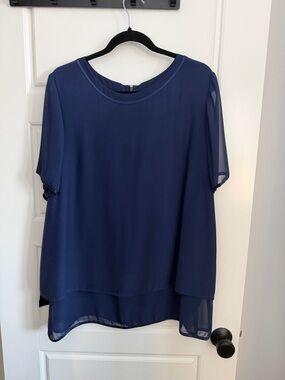 Lafayette 148 New York 109% Silk Navy Layered Short-Sleeve Blouse